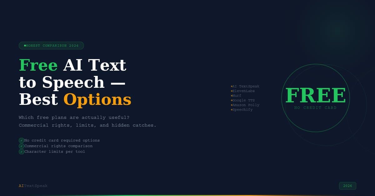 Best Free AI Text to Speech in 2026 (No Credit Card Required)